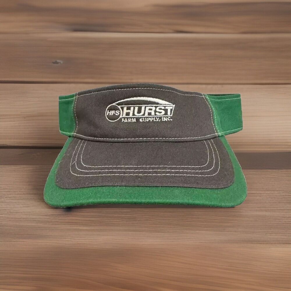 HFS Hurst Farm Supply Visor Green Gray Hat Cap Adjustable Strap Back Agriculture